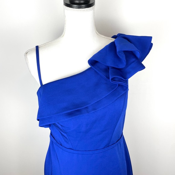 Mac Duggal One Shoulder Ruffle Mini Dress 55286 Royal Blue Size 8 New - Picture 3 of 14